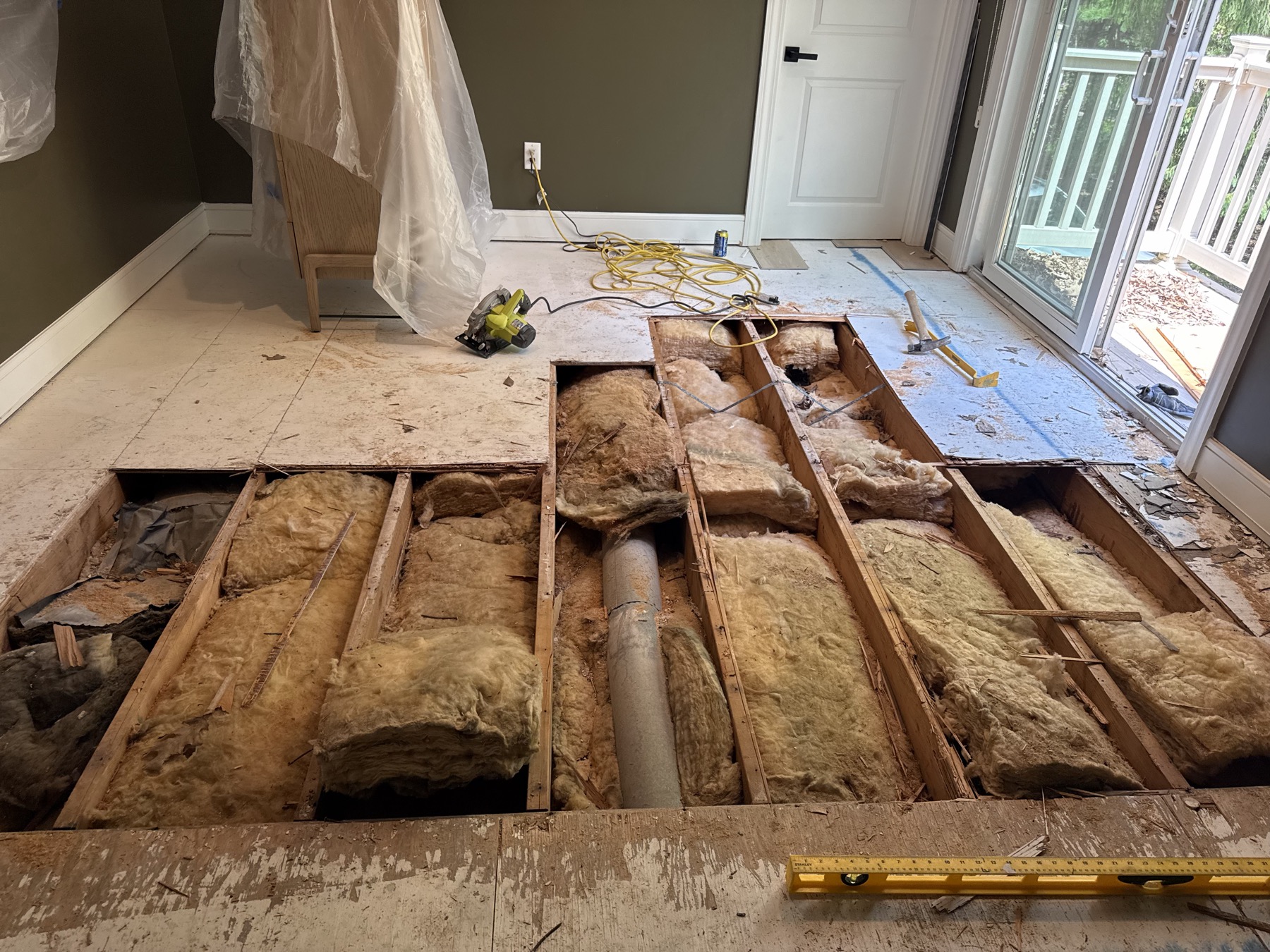 Home repair work area with open floor section